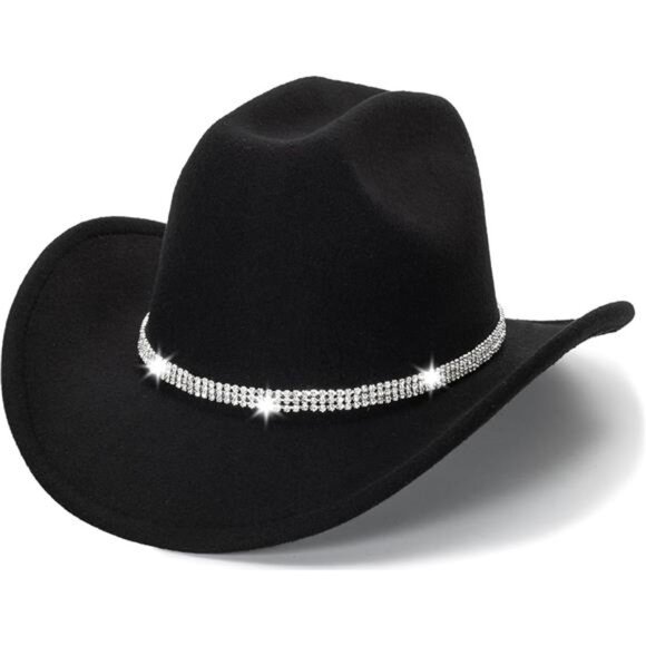 Western Cowboy Hat for Men Women Classic Fedora Hat with Buckle Belt (Size:M-L) - Picture 1 of 7